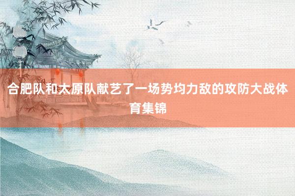 合肥队和太原队献艺了一场势均力敌的攻防大战体育集锦